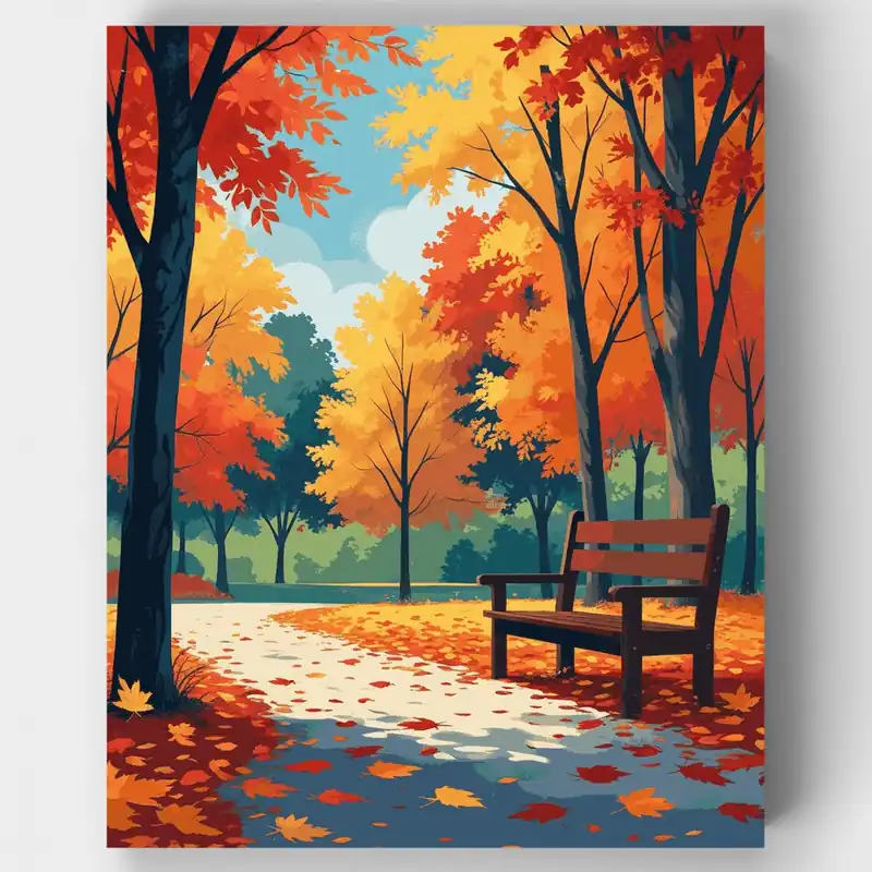 Precio Rebajado Banco del Parque en Otoño - Kit de pintar por números - Lienzo Enrollado / 24 Colores