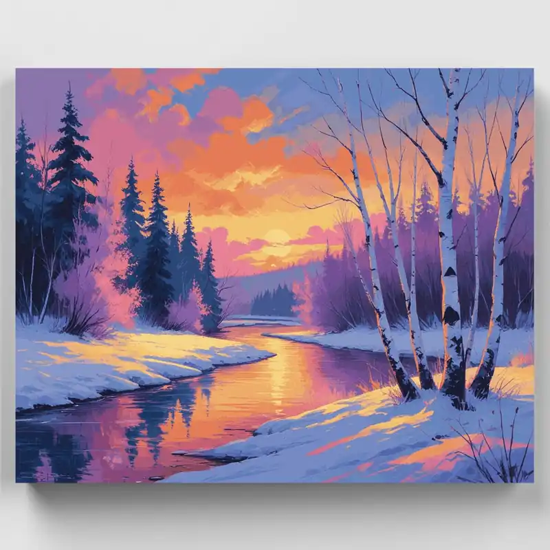 Arroyo de Atardecer Invernal - Kit de pintar por números - Lienzo Enrollado / 24 Colores Barato