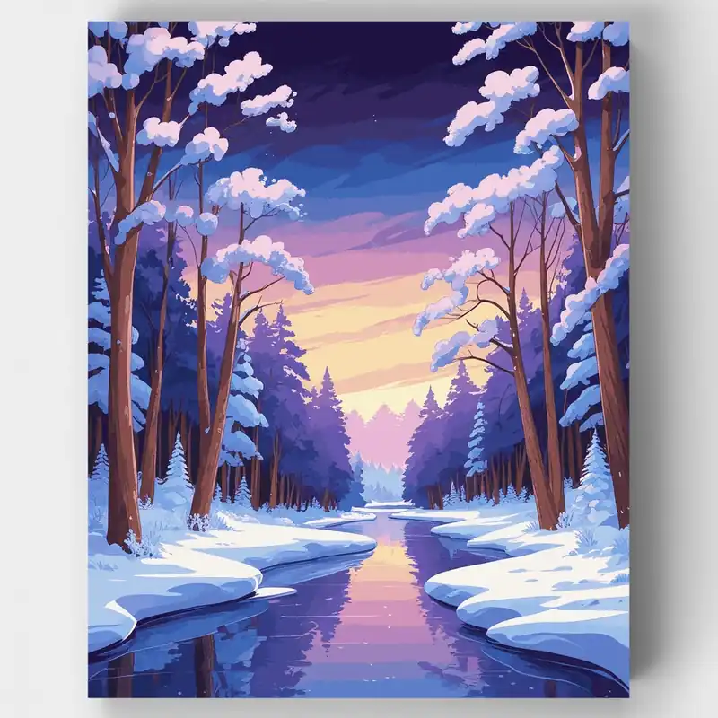Arroyo Crepuscular de Invierno - Kit de pintar por números - Lienzo Enrollado / 24 Colores Favorito De Clientes