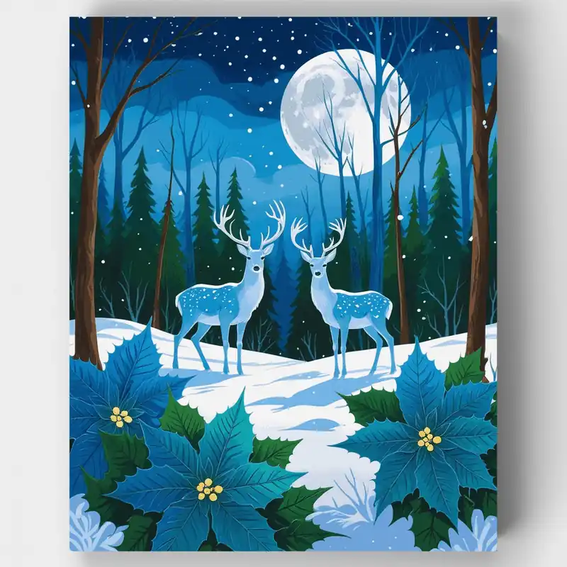 Directo De Fábrica Ciervo de Invierno a la Luz de la Luna - Kit de pintar por números - Lienzo Enrollado / 24 Colores