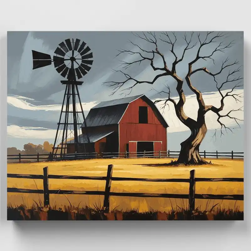 Granja Rural con Molino de Viento - Kit de pintar por números - Lienzo Enrollado / 24 Colores Comprar En Línea