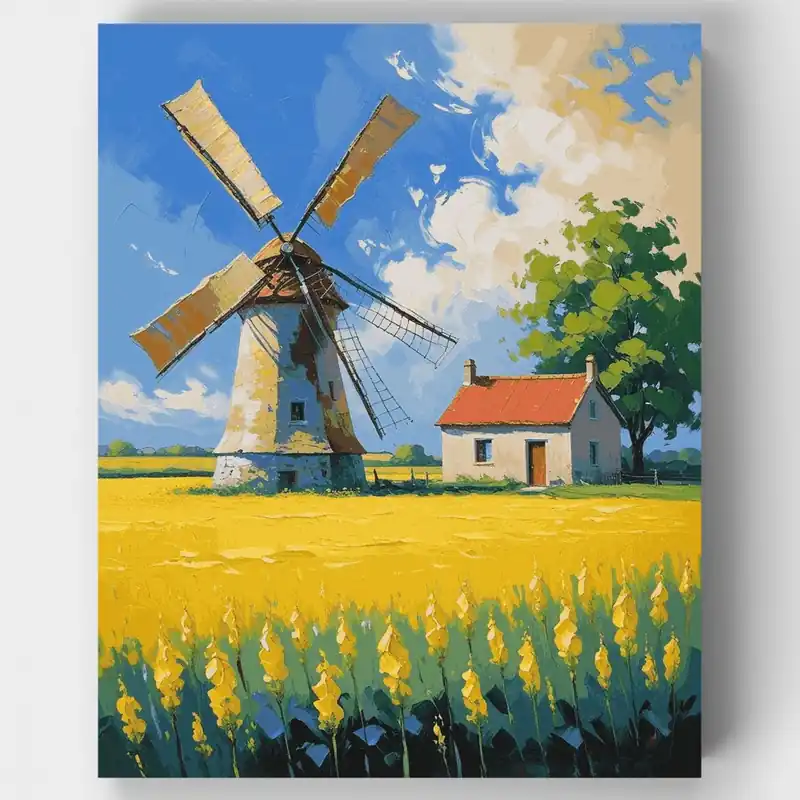 Envío Exprés Molino de Campo - Kit de pintar por números - Lienzo Enrollado / 24 Colores