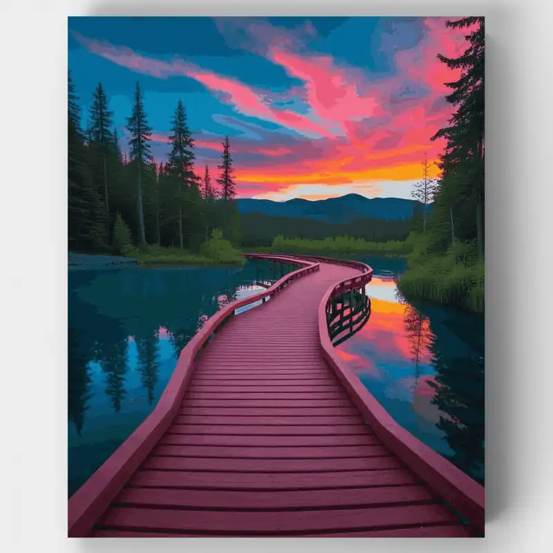 Bestseller Paseo Marítimo al Atardecer - Kit de pintar por números - Lienzo Enrollado / 24 Colores