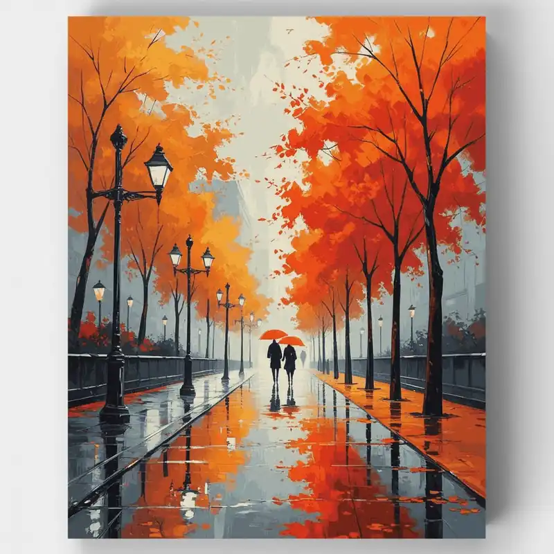 Romance en el Parque de Otoño - Kit de pintar por números - Lienzo Enrollado / 24 Colores Barato