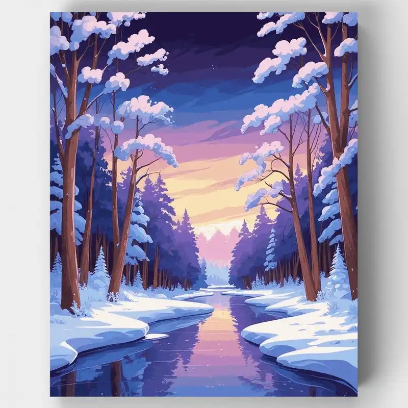 Arroyo del Bosque Invernal - Kit de pintar por números - Lienzo Enrollado / 24 Colores Comprar En Línea