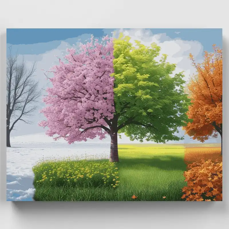 Cuatro Estaciones en Un Árbol - Kit de pintar por números - Lienzo Enrollado / 24 Colores Precio Bajo