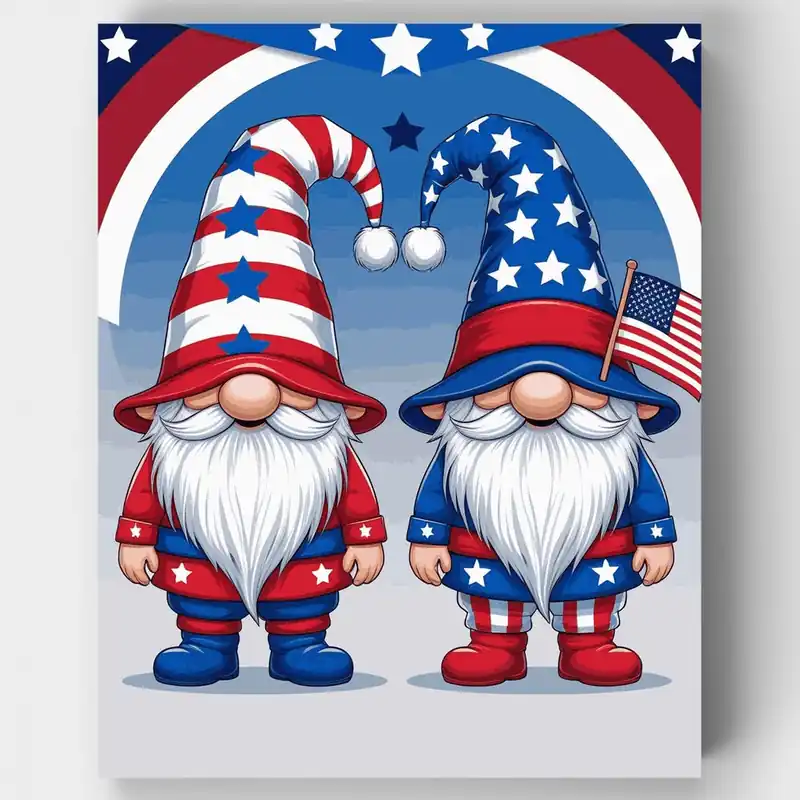 Última Oportunidad Gnomos Patrióticos - Kit de pintar por números - Lienzo Enrollado / 24 Colores
