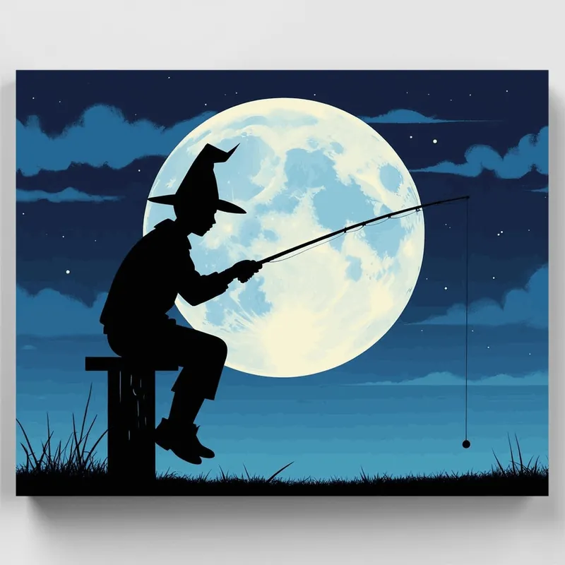 Devolución Gratuita Mago Pescando a la Luz de la Luna - Kit de pintar por números - Lienzo Enrollado / 24 Colores