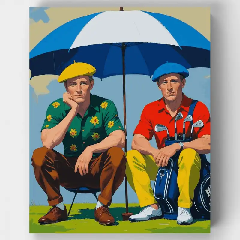 Golfistas Bajo Sombrilla - Kit de pintar por números - Lienzo Enrollado / 24 Colores Barato