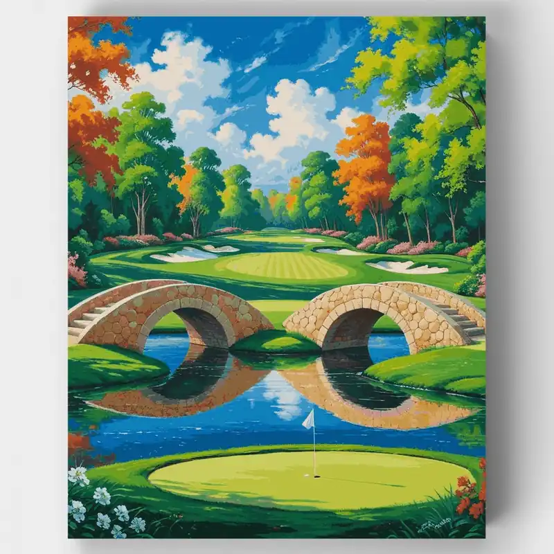 Puente de Campo de Golf Escénico - Kit de pintar por números - Lienzo Enrollado / 24 Colores Comprar En Línea