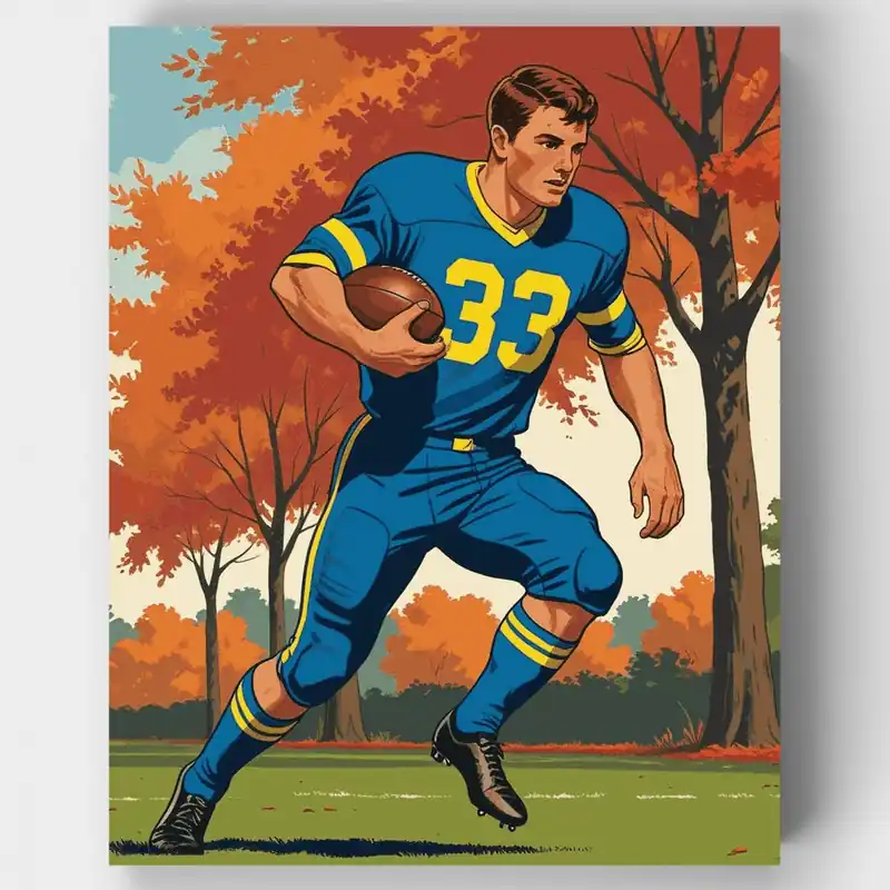Corredor de Fútbol Americano de Otoño - Kit de pintar por números - Lienzo Enrollado / 24 Colores Oferta Especial