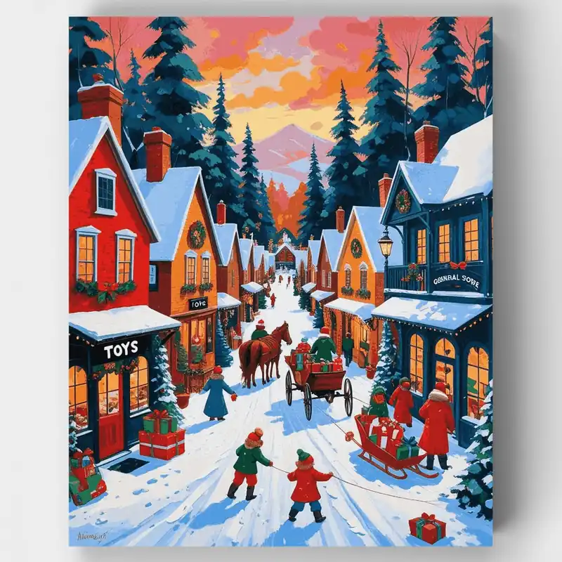 Kit de pintar por números - Pueblo Navideño de Invierno - Lienzo Enrollado / 24 Colores Venta Final