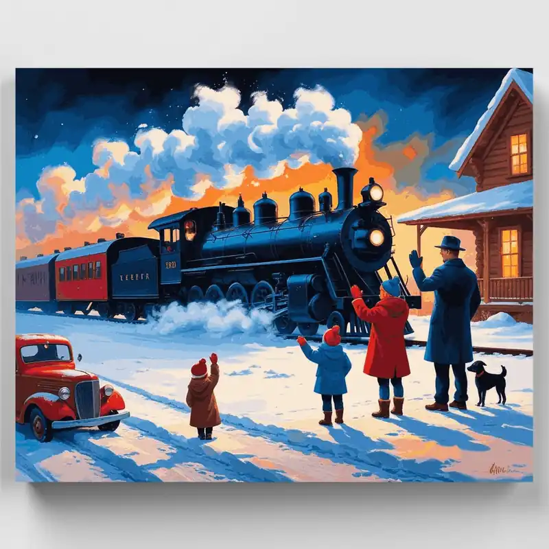 Favorito De Clientes Llegada del Tren Navideño - Kit de pintar por números - Lienzo Enrollado / 24 Colores