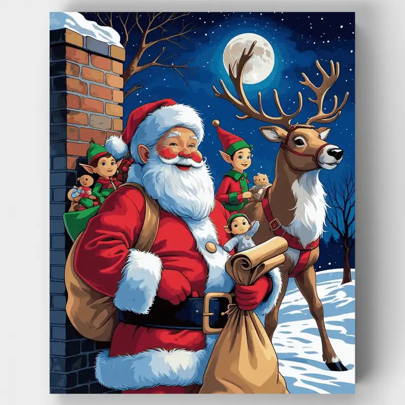 Entrega Nocturna de Santa - Kit de pintar por números - Lienzo Enrollado / 24 Colores Mayoreo