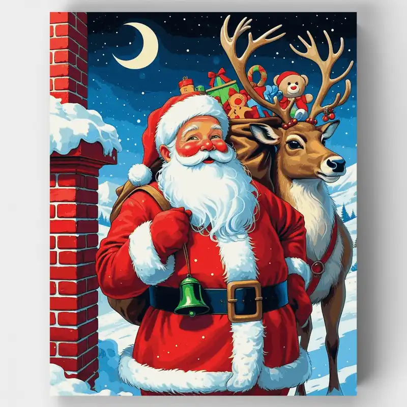 Edición Limitada Santa con Renos - Kit de pintar por números - Lienzo Enrollado / 24 Colores