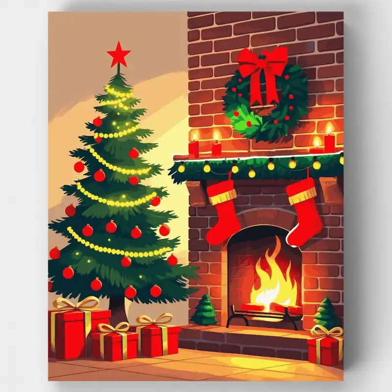 Directo De Fábrica Escena Acogedora de Nochebuena - Kit de pintar por números - Lienzo Enrollado / 24 Colores