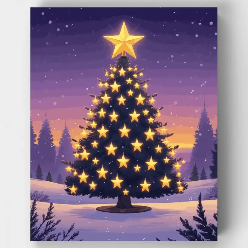 Árbol de Navidad Decorado con Estrellas - Kit de pintar por números - Lienzo Enrollado / 24 Colores Comprar En Línea