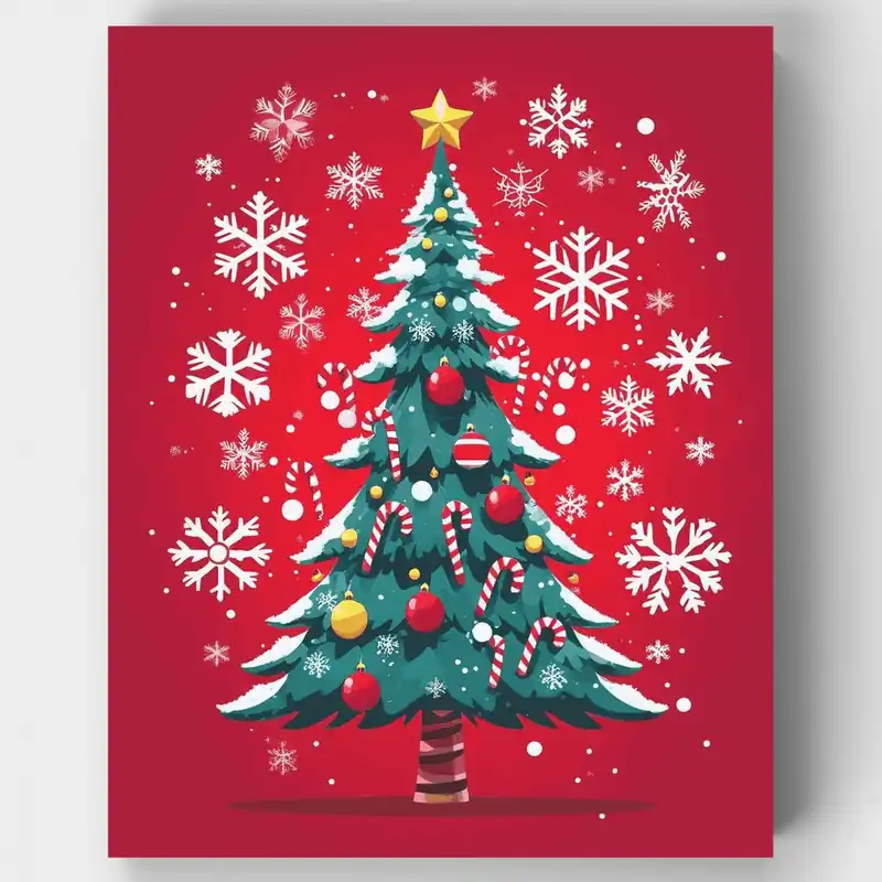 Edición Limitada Árbol de Navidad Decorado con Copos de Nieve - Kit de pintar por números - Lienzo Enrollado / 24 Colores