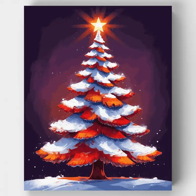 Árbol de Navidad Nevado con Estrella - Kit de pintar por números - Lienzo Enrollado / 24 Colores Precio Rebajado