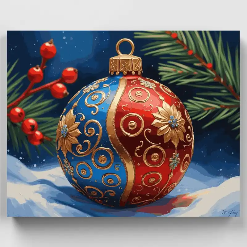 Elegante Adorno Navideño - Kit de pintar por números - Lienzo Enrollado / 24 Colores Profesional