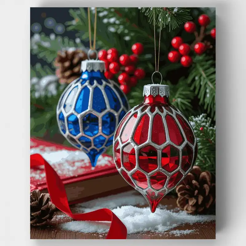 Bolas de Navidad Vintage - Kit de pintar por números - Lienzo Enrollado / 24 Colores Moderno