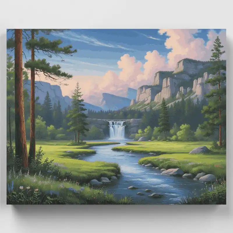 Precio Reducido Cascada del Valle Salvaje - Kit de pintar por números - Lienzo Enrollado / 24 Colores