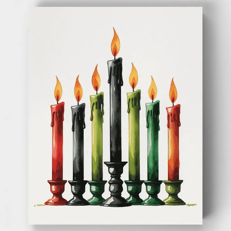 Promoción Exclusiva Velas Kinara de Kwanzaa - Kit de pintar por números - Lienzo Enrollado / 24 Colores
