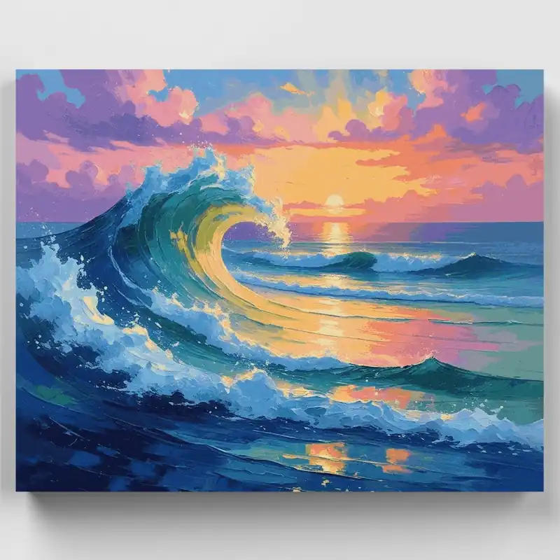 Promoción Exclusiva Atardecer de Olas del Océano - Kit de pintar por números - Lienzo Enrollado / 24 Colores
