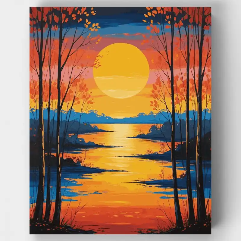 Certificado Reflejo del Lago al Atardecer - Kit de pintar por números - Lienzo Enrollado / 24 Colores