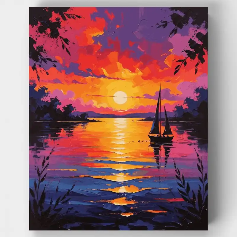 Velero en Atardecer Vibrante - Kit de pintar por números - Lienzo Enrollado / 24 Colores Pedido Al Por Mayor