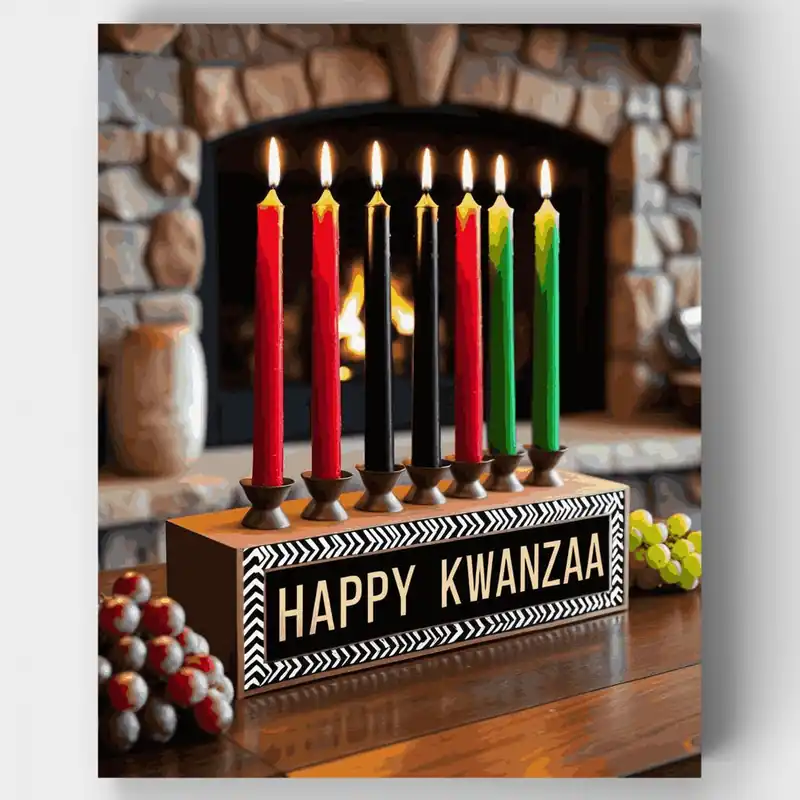 Kit de pintar por números - Exhibición de Kinara de Kwanzaa - Lienzo Enrollado / 24 Colores Garantía Incluida