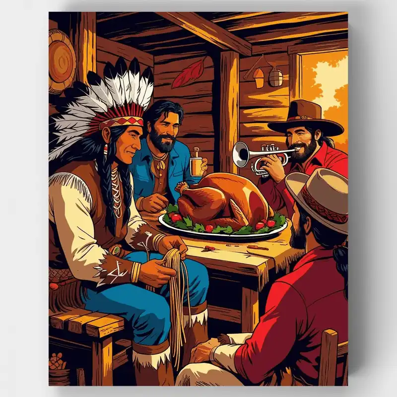 Reunión de Acción de Gracias - Kit de pintar por números - Lienzo Enrollado / 24 Colores No Te Lo Pierdas