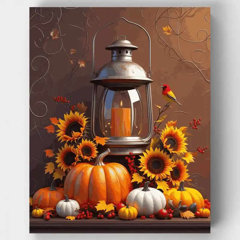 Kit de pintar por números Linterna de Cosecha de Otoño - Lienzo Enrollado / 24 Colores Más Vendido
