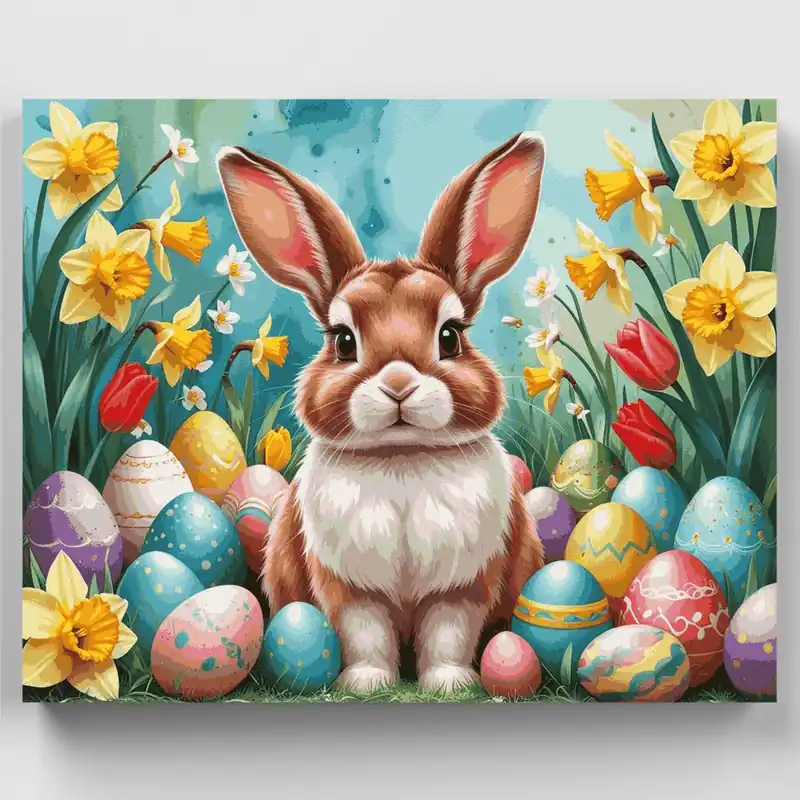 Jardín de Conejito de Pascua - Kit de pintar por números - Lienzo Enrollado / 24 Colores Última Versión