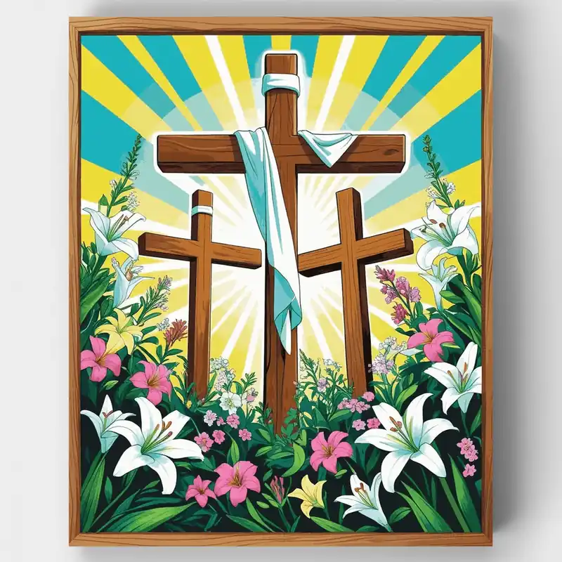 Profesional Tres Cruces con Lirios de Pascua - Kit de pintar por números - Lienzo Enrollado / 24 Colores