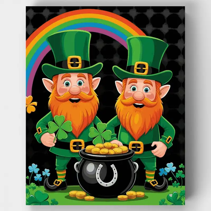 Duendes con Olla de Oro - Kit de pintar por números - Lienzo Enrollado / 24 Colores Entrega Rápida