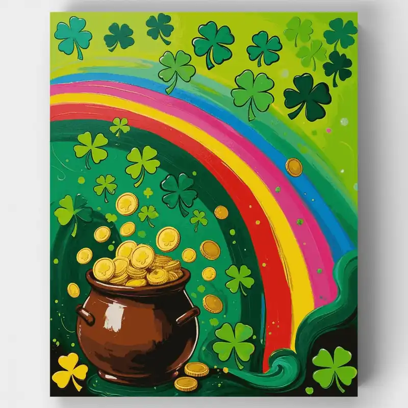 Kit de pintar por números Arcoíris de Olla de Oro del Día de San Patricio - Lienzo Enrollado / 24 Colores Venta Final