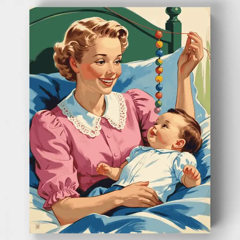 Gran Oferta Madre y Bebé con Cuentas Coloridas - Kit de pintar por números - Lienzo Enrollado / 24 Colores