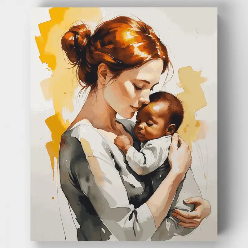 Abrazo Tierno de Madre e Hijo - Kit de pintar por números - Lienzo Enrollado / 24 Colores Garantía Incluida