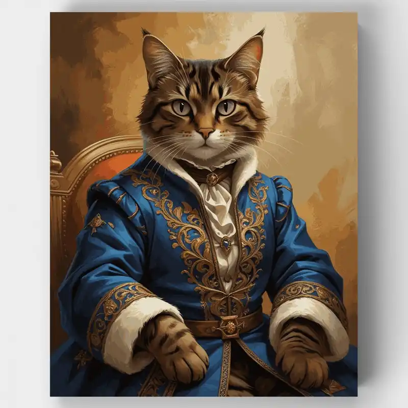 Económico Retrato de Gato Maine Coon Real - Kit de pintar por números - Lienzo Enrollado / 24 Colores