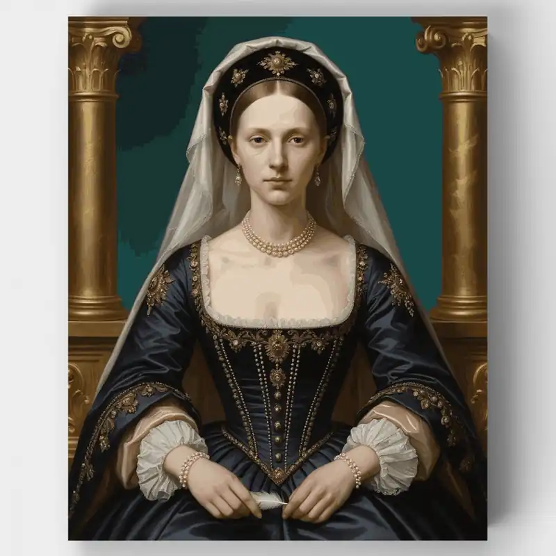 Dama de la Corte Tudor en Azul Real - Kit de pintar por números - Lienzo Enrollado / 24 Colores Envío Internacional