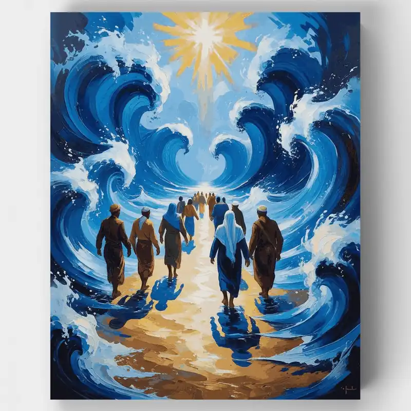 Rebajas Moisés Guiando a Través de las Aguas Divididas - Kit de pintar por números - Lienzo Enrollado / 24 Colores