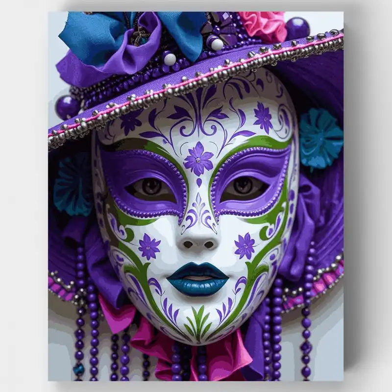 Máscara de Carnaval Púrpura Ornamentada - Kit de pintar por números - Lienzo Enrollado / 24 Colores Solo Por Tiempo Limitado