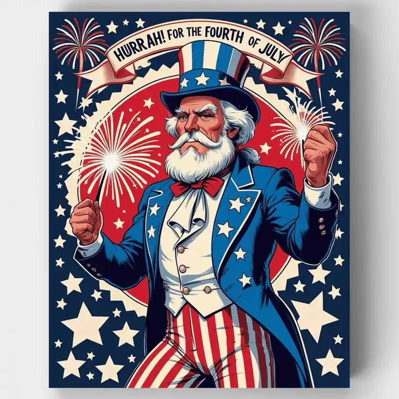 Tío Sam Celebración del Cuatro de Julio - Kit de pintar por números - Lienzo Enrollado / 24 Colores A Buen Precio