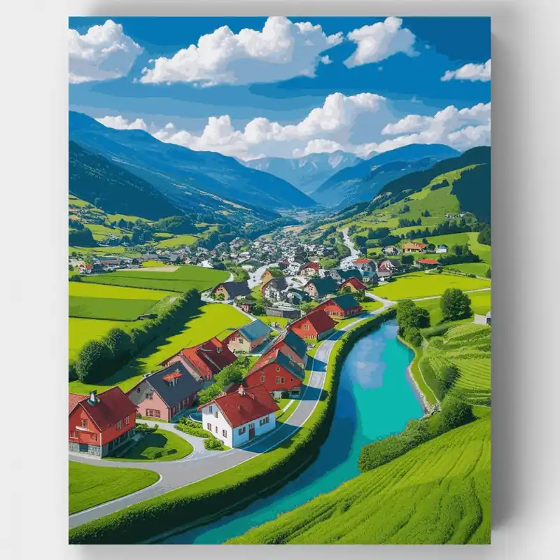 Valle Suizo con Río Turquesa - Kit de pintar por números - Lienzo Enrollado / 24 Colores Comprar En Línea