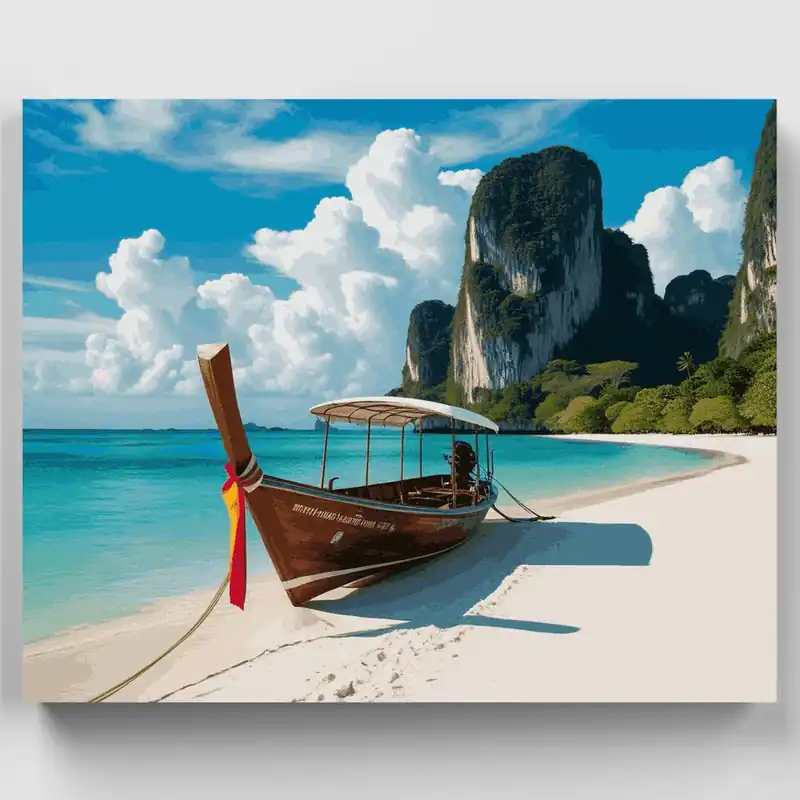 Súper Precio Paraíso de Barco Longtail Tailandés - Kit de pintar por números - Lienzo Enrollado / 24 Colores