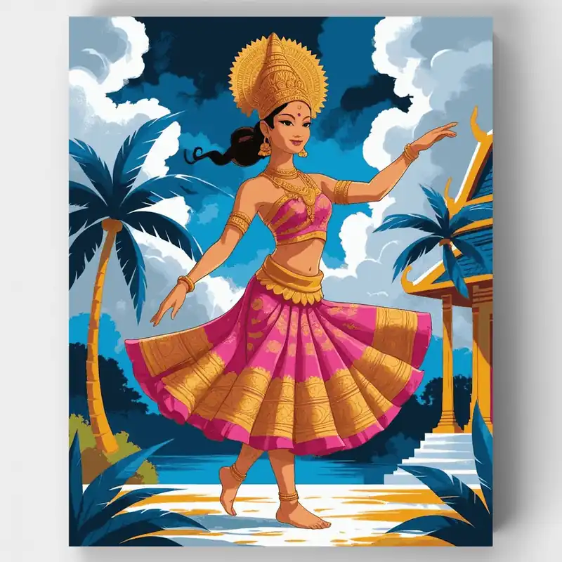Bailarina Tailandesa Tradicional - Kit de pintar por números - Lienzo Enrollado / 24 Colores Mejor Calidad