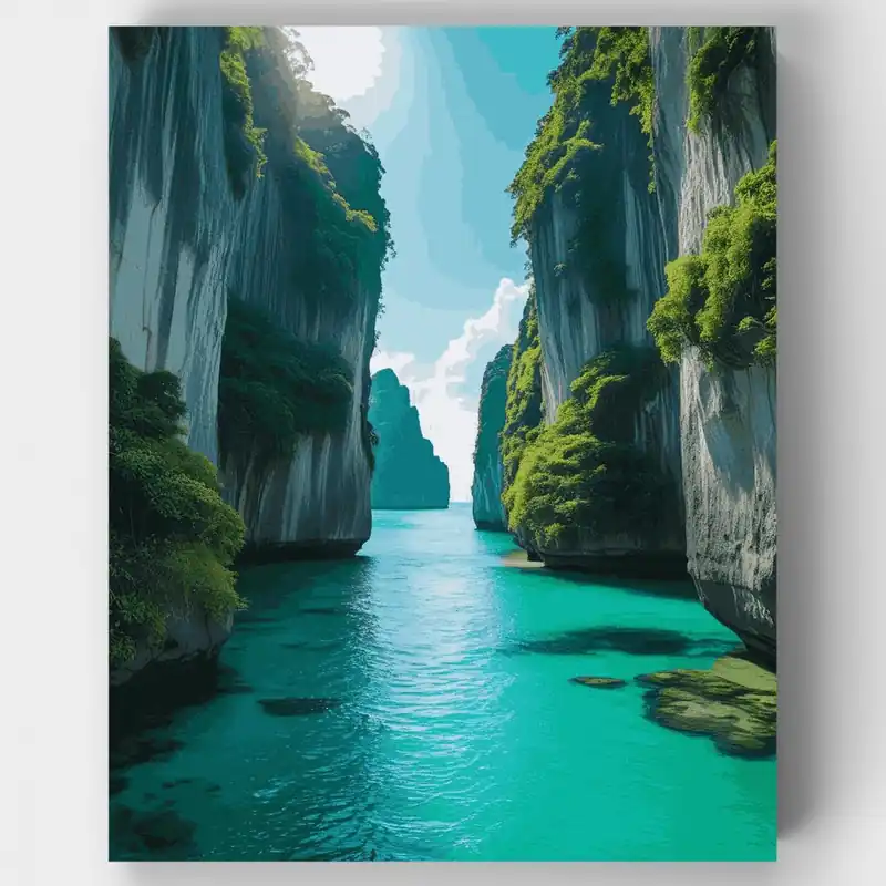 Garantía Incluida Cañón de la Laguna Turquesa - Kit de pintar por números - Lienzo Enrollado / 24 Colores