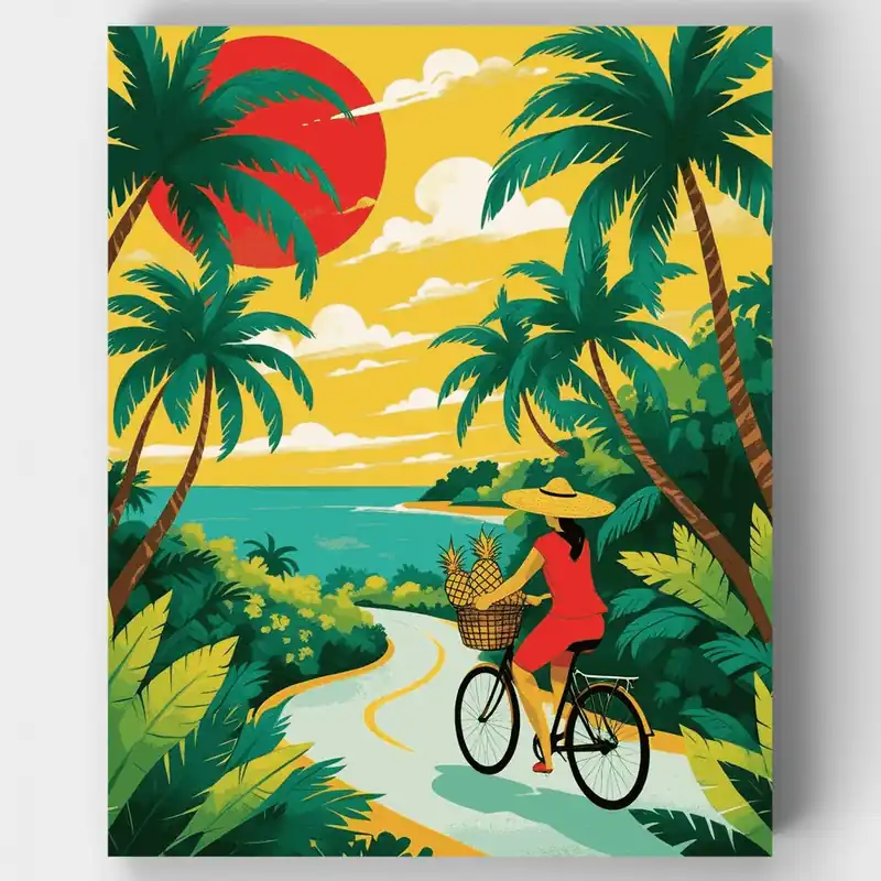Solo Hoy Aventura Ciclista en Paraíso Tropical - Kit de pintar por números - Lienzo Enrollado / 24 Colores