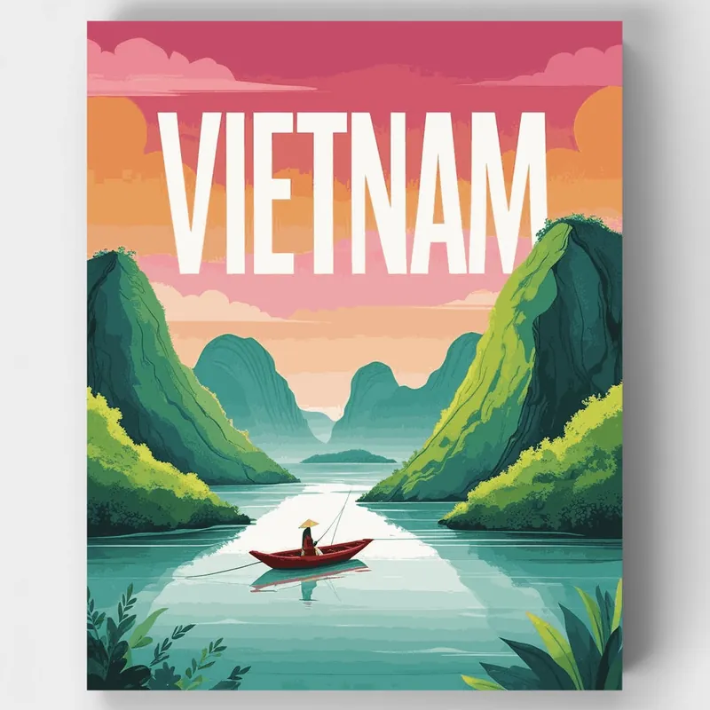 Solo Hoy Viaje por el Río Vietnamita - Kit de pintar por números - Lienzo Enrollado / 24 Colores